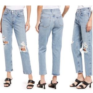 AGolde Fen Ripped High Waisted Straight Leg Organic Cotton Jeans Size 28